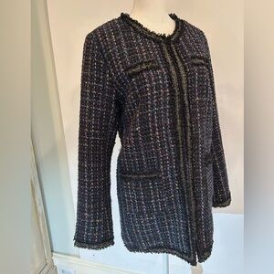 WD.NY Navy Metallic Sparkling Chanel Style Long Jacket Sz L  NWOT All Season